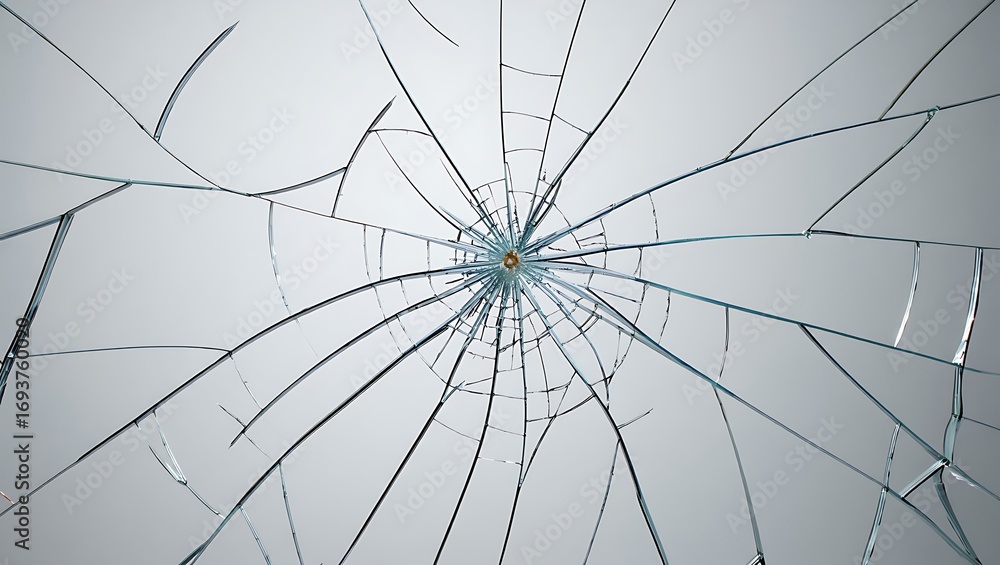 Obraz premium Dramatic Shattered Glass Texture with Radial Cracks Abstract Pattern Background Visualizing Damage and Vulnerability Concept for Design