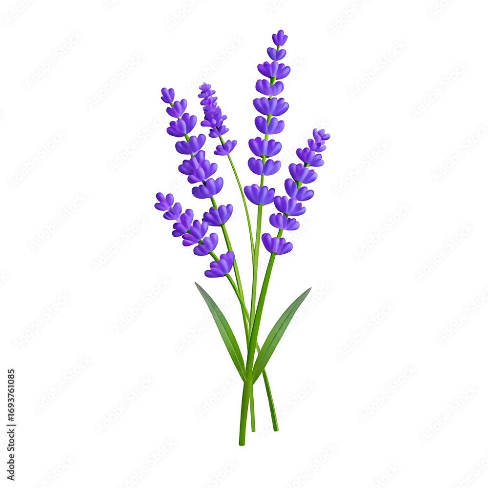 Fototapeta premium Isolated lavender flower vector illustration for springtime designs and aromatherapy concepts on a clean white background showcasing beautiful purple blooms
