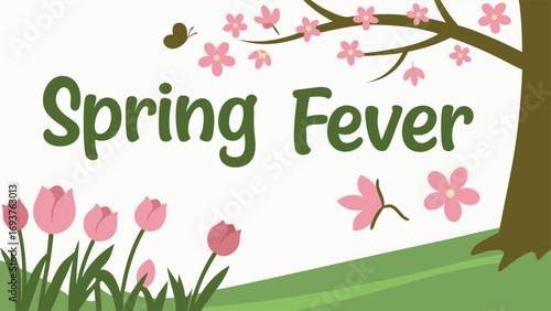 Vibrant spring scene with blooming tulips and cherry blossoms, inviting renewal and joy.