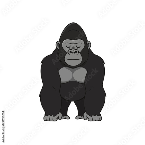 A serene gorilla stands with eyes closed, embodying a moment of calm contemplation