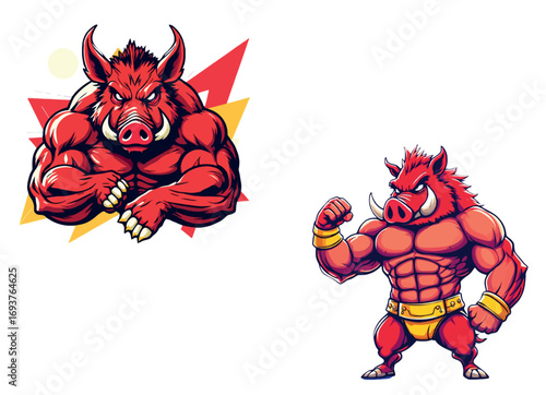 Vsai strong red wild boar showing muscles and power