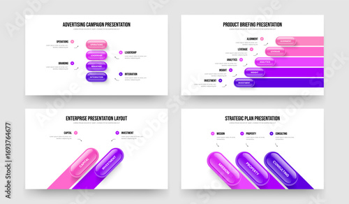 Company Strategy 4 5 2 3 Step Diagram Presentation Layout Bundle. Financial Insight Four Five Two Three Option Infographic Slideshow Template Vector Illustration Collection.