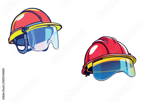 Vsai two red firefighter helmets protecting from fire and smoke