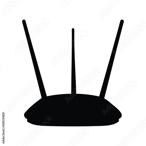 Black silhouette of a wireless internet router with three antennae isolated