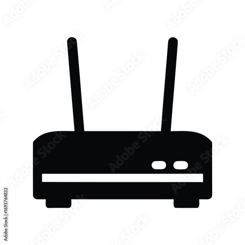 Black silhouette of a wireless router with two antennas standing upright