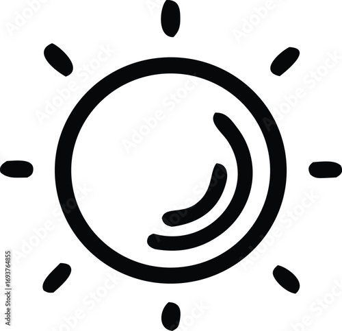 Simple line art sun icon bright radiant celestial body symbol representing daylight weather warmth and energy for design projects