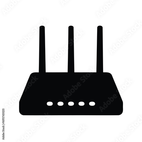 Black wireless router with three antennas and four indicator lights icon