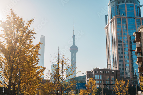 Canvas Print Cityscape view of Shanghai city in autumn season