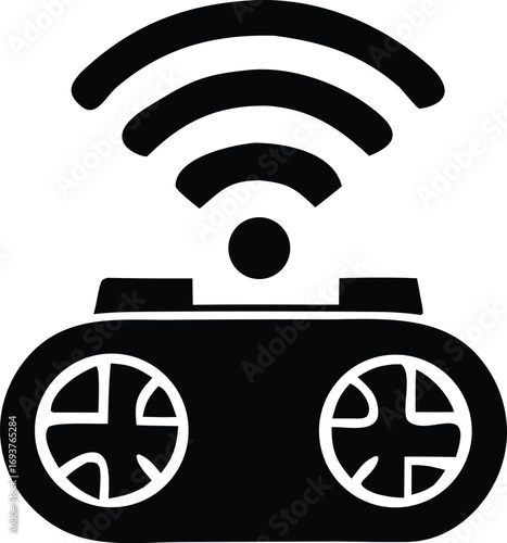 Wireless gaming controller icon signal connectivity technology concept graphic symbol digital communication modern electronic device entertainment