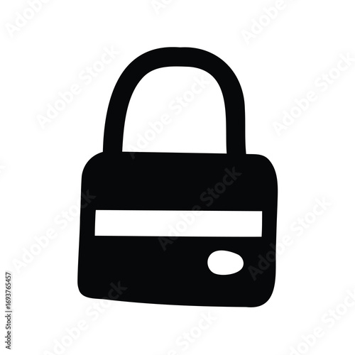 Stylized depiction of a black padlock with a keyhole on white background