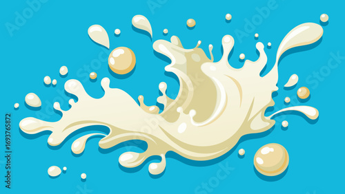 Vector art of a dynamic splash of creamy milk against a vibrant blue backdrop, creating a sense of freshness and purity, perfect for dairy product promotion