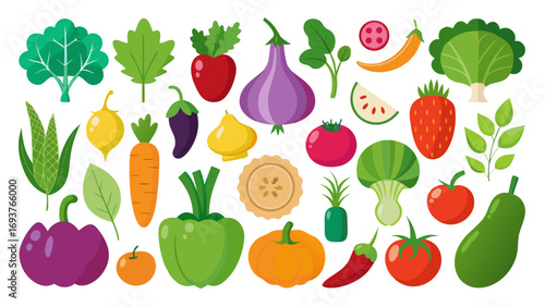 Vector art of a vibrant collection of fresh vegetables, showcasing the diversity and health benefits of a plantbased diet