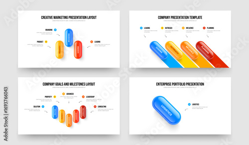 Digital Visualization 3 4 5 1 Element Diagram Frame Design Collection. Product Review Three Four Five One Step Infographic Slide Template Vector Illustration Bundle.