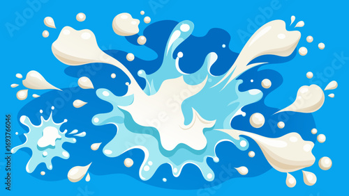 Vector art of fresh milk splash vector illustration on blue background, a dynamic and refreshing design element for dairyrelated projects and promotions
