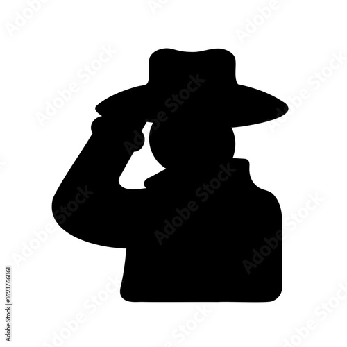 Silhouette of a person tipping their hat in a gesture of greeting