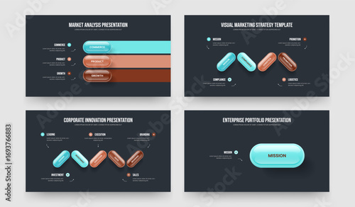 Company Campaign 3 4 5 1 Step Diagram Presentation Layout Collection. Visual Growth Three Four Five One Option Infographic Frame Template Vector Illustration Set.