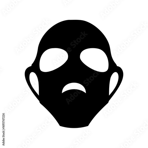 Minimalist depiction of a melancholic alien face with sorrowful downturned mouth