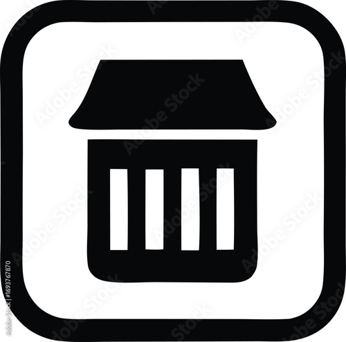 Simple black icon of a trash can or bin for digital deletion and waste management concepts