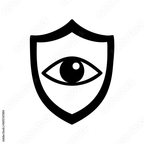 A black shield with an eye inside, representing security and vigilance