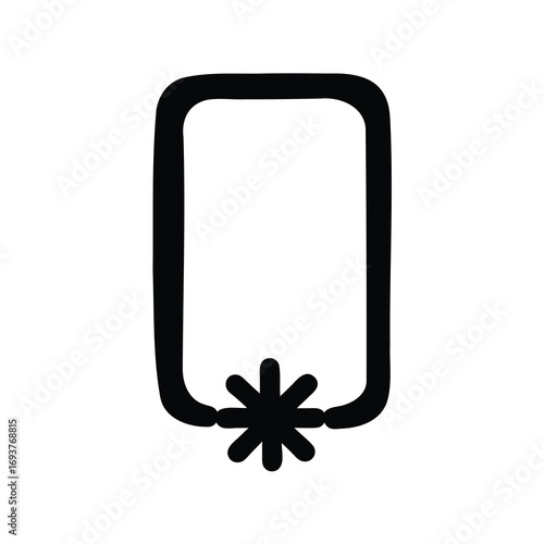 Abstract glyph of a rounded rectangle attached to an asterisk shape below