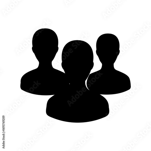 Black silhouette of three people forming a group or team concept