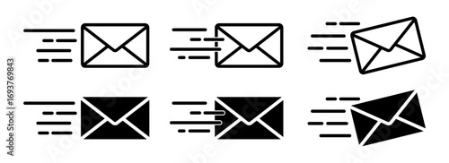 Envelope icon with fast tail effect. Fast mail icon set. Fast moving delivery concept.