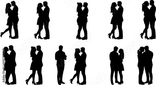 Collection of couples in different poses vector silhouette set illustration