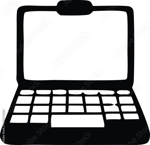 Simple hand drawn style laptop computer icon displaying a blank screen perfect for digital media and online content creation