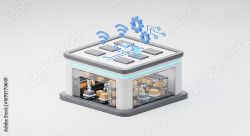 Smart warehouse automation technology with robotic arms and wireless connectivity for inventory management