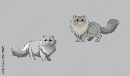 A funny vector cartoon illustration of a cute cat and mouse with a sweet tail
