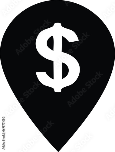 Dollar sign location marker simple black icon representing financial destination or money point of interest