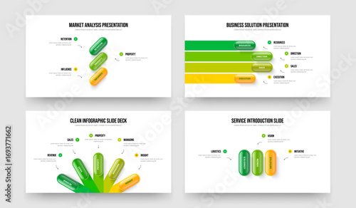 Professional Review 3 4 5 Element Infographic Slideshow Template Collection. Market Introduction Three Four Five Step Diagram Presentation Layout Vector Illustration Set.