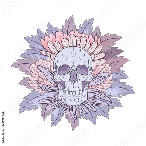 A flat style illustration representing skull 
