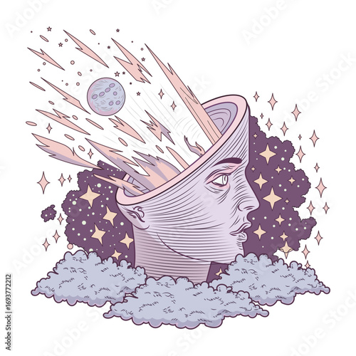 Flat style illustration representing deep thoughts 
