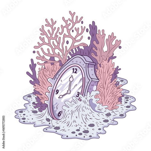  A flat style illustration showing melting clock 
