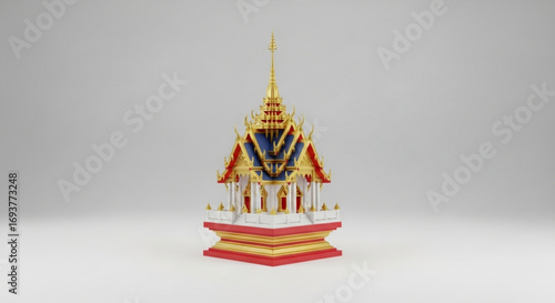 Beautiful thai temple architecture design with gold accents and intricate details digital art render style