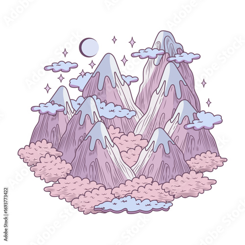A flat style illustration representing mountains 
