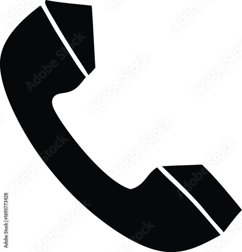 Classic black telephone handset icon for communication and contact services representing a phone call connection and support