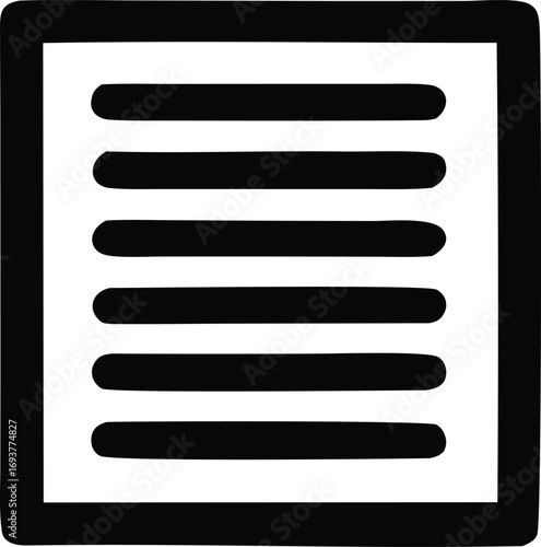 Minimalist document icon representing text content with multiple lines of text and a simple border for easy integration into digital interfaces