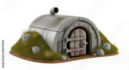 Underground bunker shelter doomsday survivalist metal door grass rocks escape hatch prepper safe house