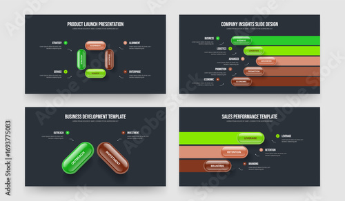 Service Overview Four Five Two Three Option Infographic Slide Layout Vector Illustration Set. Financial Introduction 4 5 2 3 Step Diagram Slideshow Template Collection.