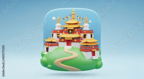 Bhutanese dzong architecture design, traditional monastery, fortress, and temple travel destination vector