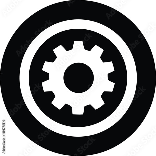 Iconographic representation of mechanical cogwheel within concentric circles symbolizing industry innovation precision engineering and operational efficiency for technological concepts