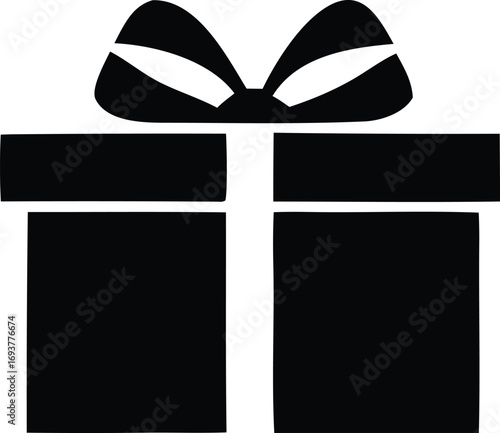 Simple black silhouette of a gift box with ribbon and bow perfect for celebrations and special occasions