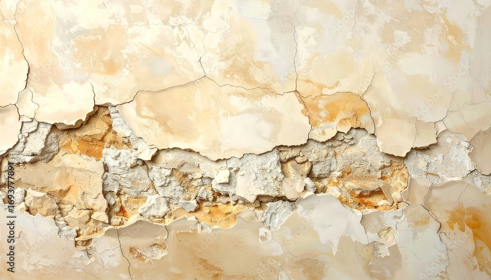 Fototapeta premium Grunge textured peeling paint on a weathered brown and gray vintage wooden wall surface with a cracked and damaged material pattern