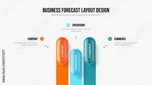 Professional Growth Three Element Infographic Frame Layout. Company Insight 3 Option Diagram Slideshow Design. Investor Profile Slide Template Vector Illustration.