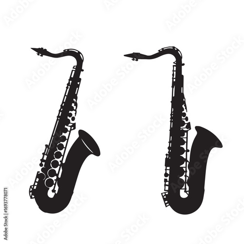 An elegant brass alto saxophone, a symbol of jazz and musical artistry, is isolated against a clean white background