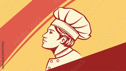Skilled chef with toque hat and uniform confidently looking forward, culinary artistry and professional dedication