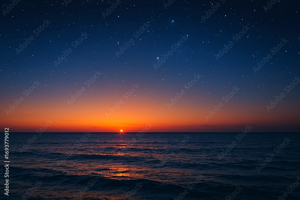 Fototapeta premium Beautiful sunset over the ocean with a starry sky creating a peaceful seascape