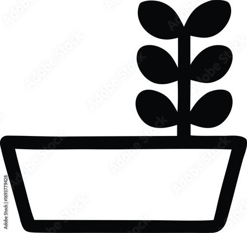 Simple outline icon of a growing plant in a pot symbolizing growth and nature